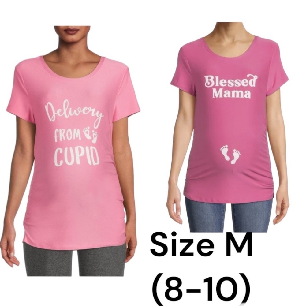 Lot of 2 Time And Tru Maternity Valentines Day Graphic T-shirts  Size M (8-10)